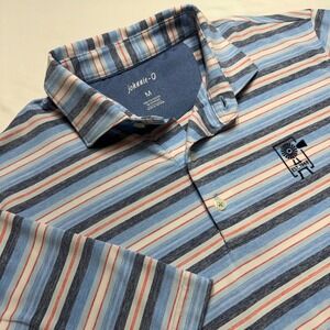 Johnnie-O Mens Medium Performance Polo Blue Striped Shirt Short Sleeve Stretch